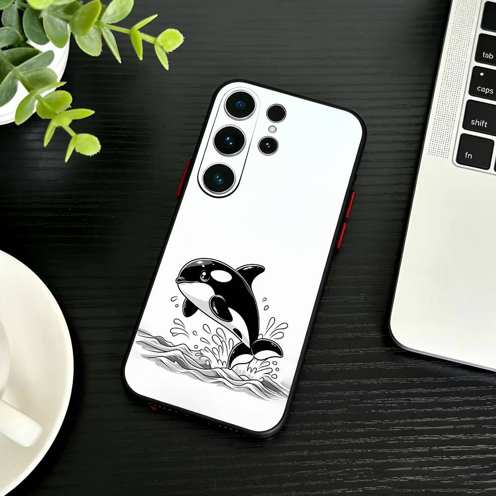 Чехол для телефона Whale Fall-Art для Samsung S26, S25, S24, S23, S22, S21, S20, Ultra, Plus, FE Черный Мягкий Чехол