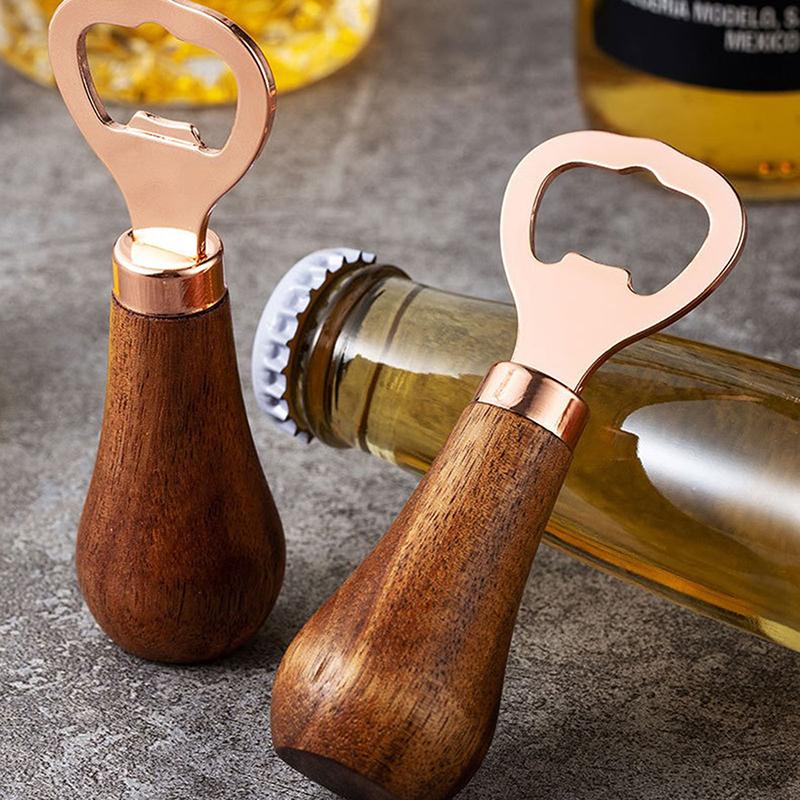 Wooden Handle Beer Bottle Opener Creative Stainless Steel Cocktail Drink Can Opener Bartender Corkscrew For Home Bar Restaurant