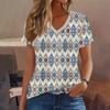 Ethnic Print Retro Women's T-shirt, V-neck Casual Short-sleeved T-shirt, Summer Street T-shirt