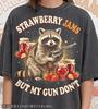 Vintage Raccoon STRAWBERRY JAMS BUT My G*n Don't Graphic Tshirt, Retro 90s Funny Animal Streetwear, Comfort Colors® Tee, Meme Gift.