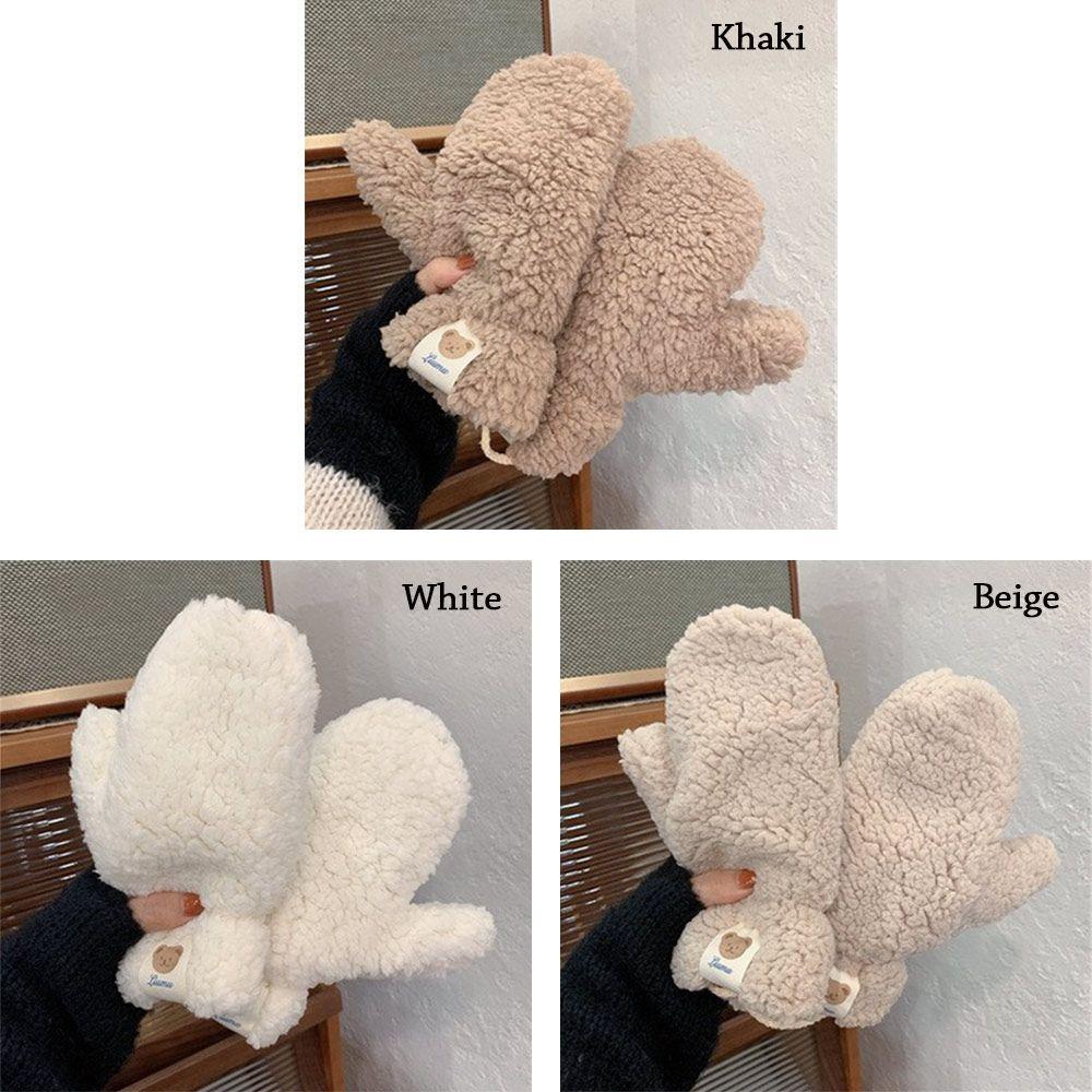 Students Gloves Warm Winter Soft Plush Double Layer Winter Gloves All Fingers Bear Hair Mittens