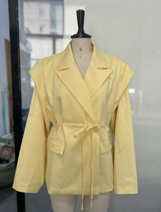 Женский пиджак-жакет с поясом и подплечниками - Европейский и американский стиль, Элегантный офисный блейзер