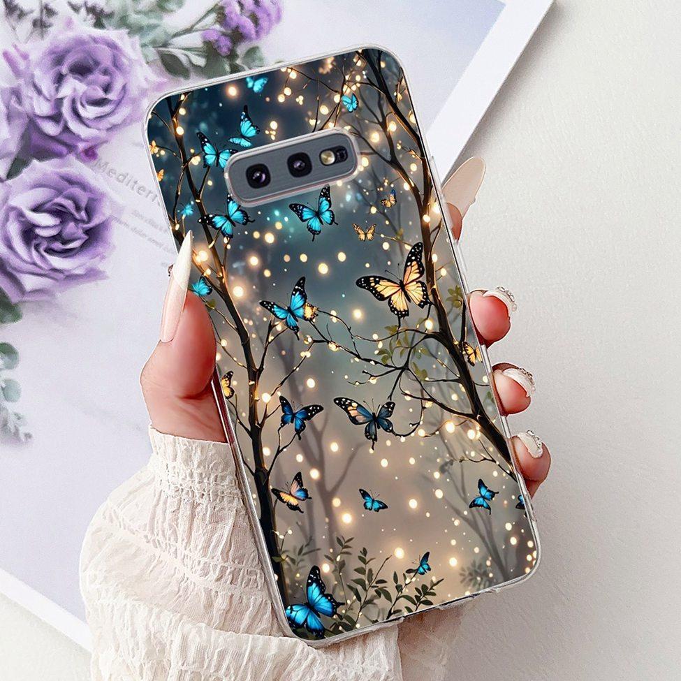 Clear For Samsung S10e Case Cover Luxury Butterfly Love Fashion Flowers Cool Funny Painted Soft Phone Case SM-G970F SM-G9700