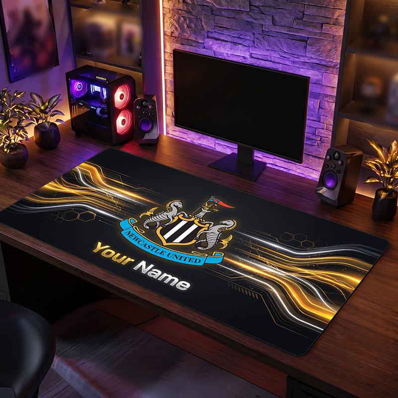 Newcastle United FC Custom Large Mouse Pad, Personalized Name Text Print, Football Logo Non‑Slip Desk Mat Gaming Gift