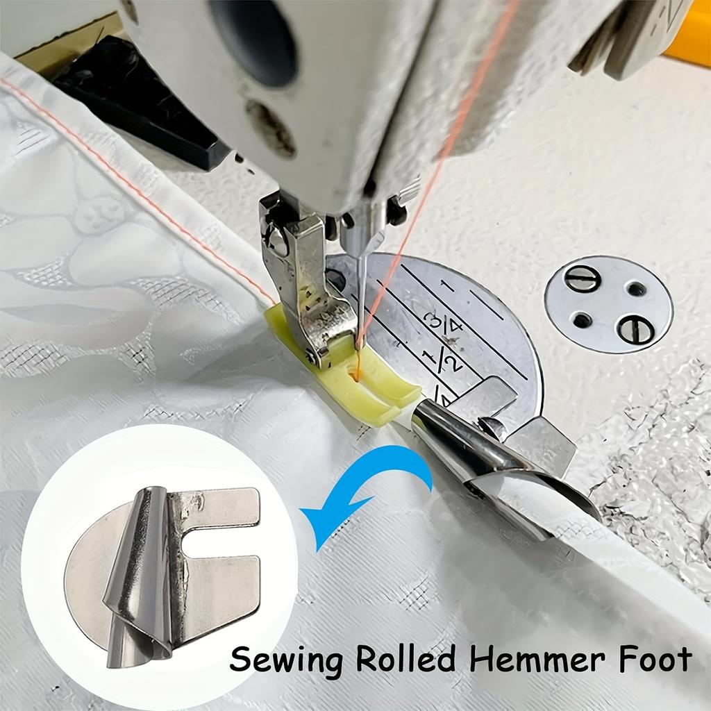 8Pcs Sewing Rolled Hemmer Foot Set 3-10mm Wide Rolled Hem Pressure Foot Sewing Machine Home Industrial Curved Scroll Hemmer Foot