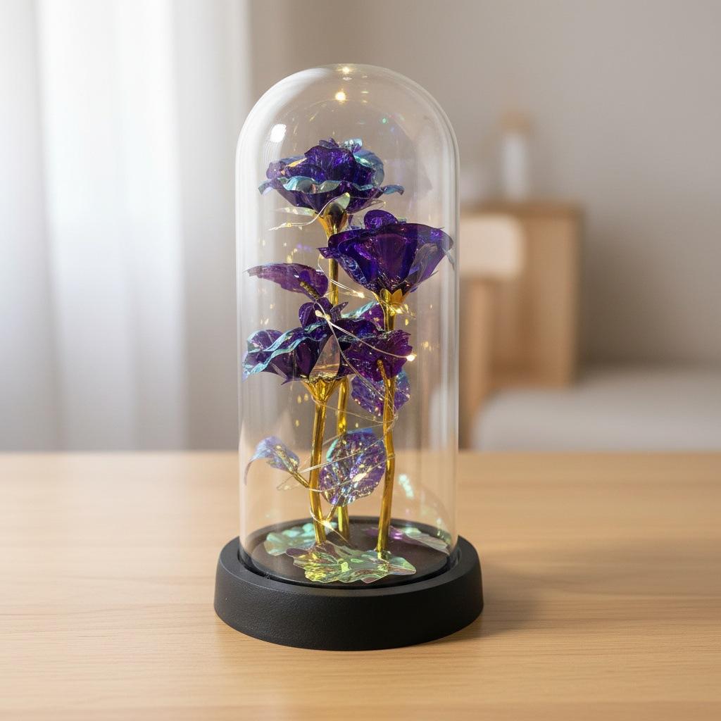 1 gold foil rose immortal flower glass cover ornament bouquet creative Qixi Festival Valentine's Day gift Mother's Day gift