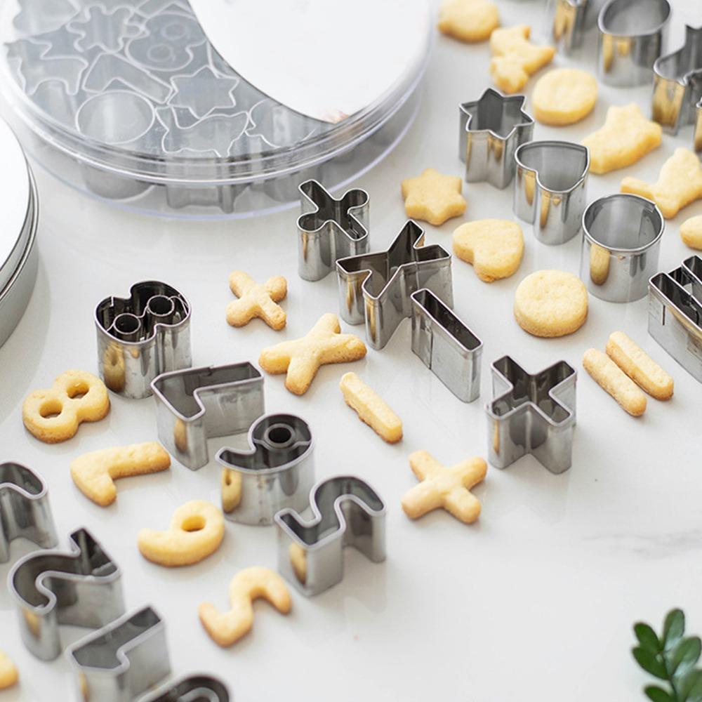 26pcs Stainless Steel Baking Mold Digital Geometry Mini Size Biscuit Number Mold Durable Metal Cookie Cutter Set