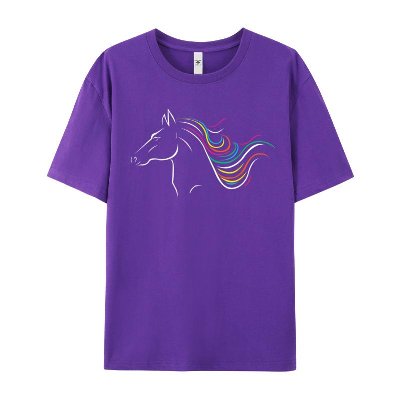 Crazy Short Sleeve Tees Christmas Crew Neck Premium Cotton Unisex T Shirts Horse Art T Shirt Equestrian Crazy Tshirts Classic