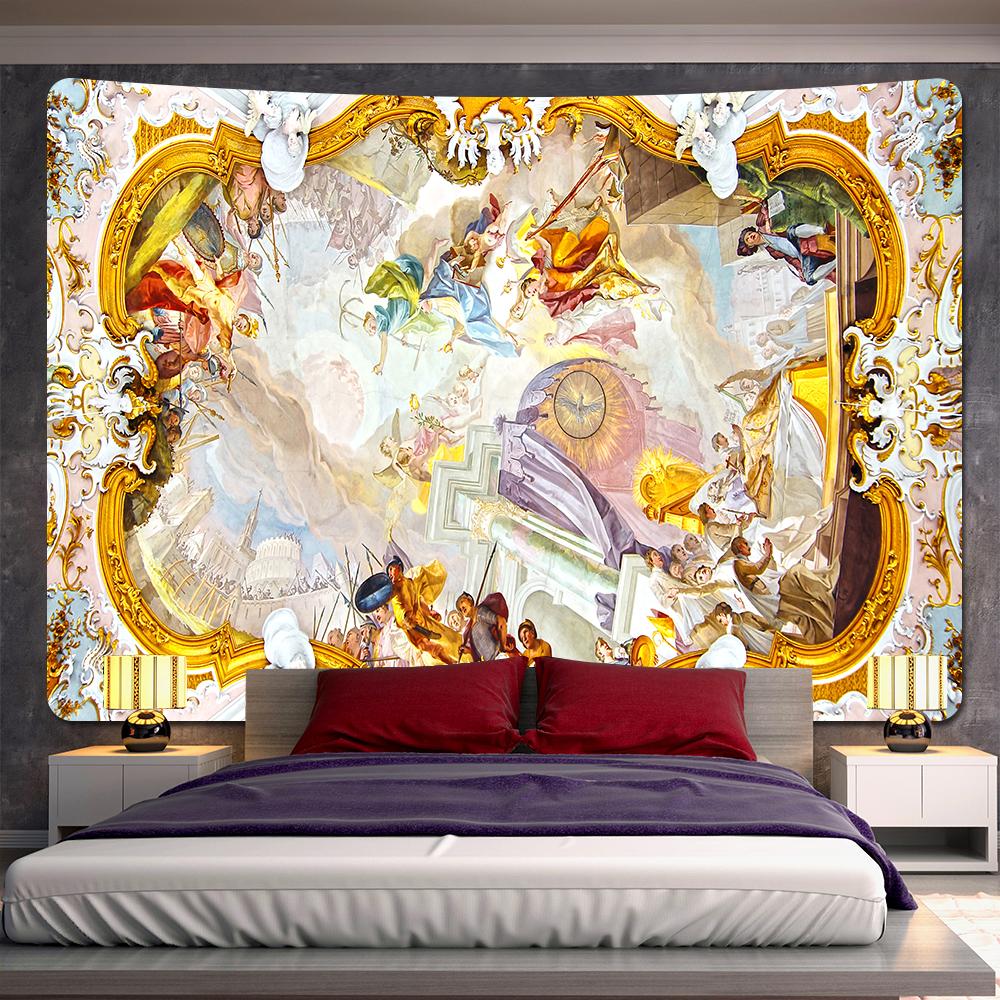 Христианская церковь, фреска, ангел, домашний декор, психоделическая сцена, гобелен, богемный декоративный лист, одеяло для дивана, коврик для йоги в стиле хиппи