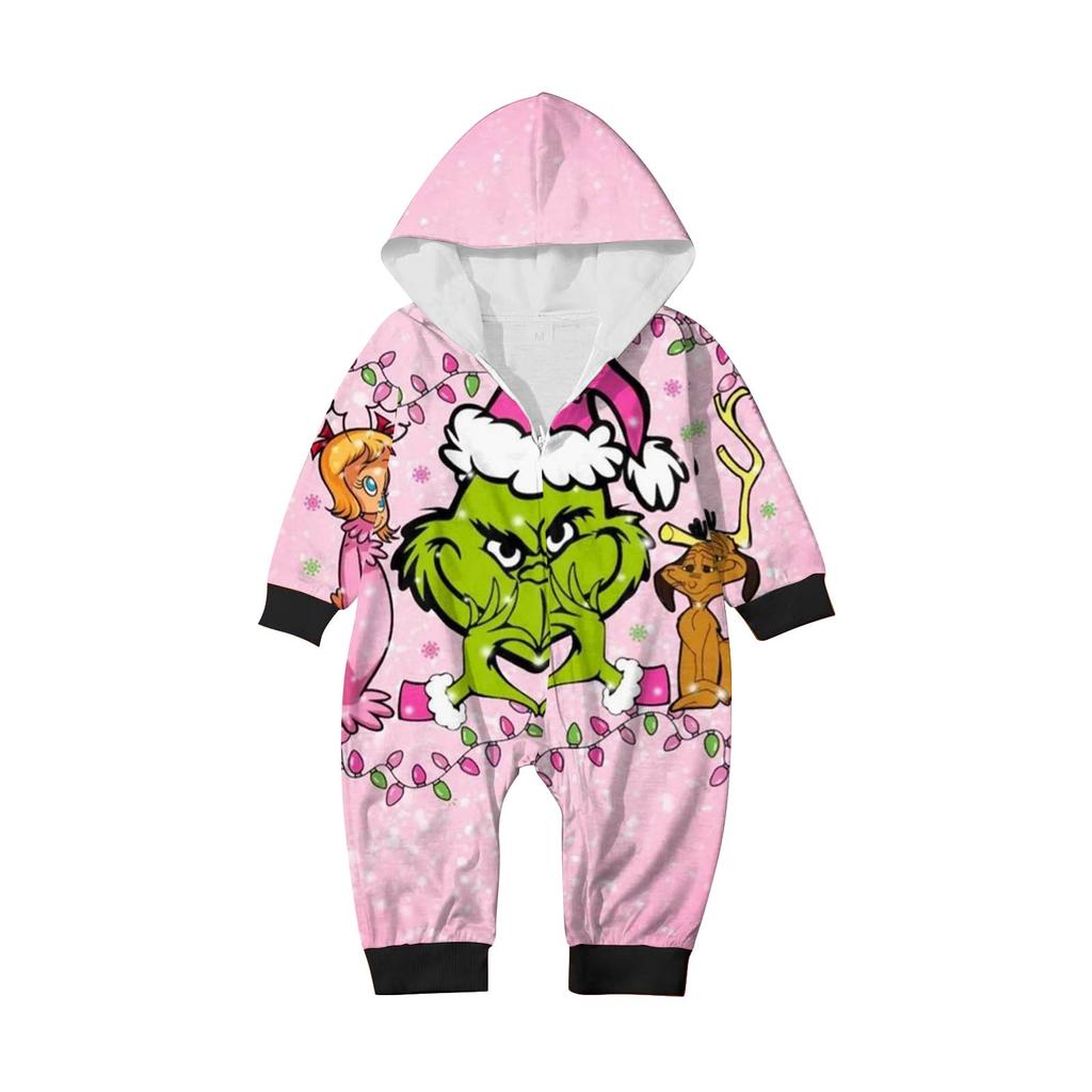 Домашняя одежда для родителей и детей с капюшоном и застежкой-молнией с принтом «Рождество»