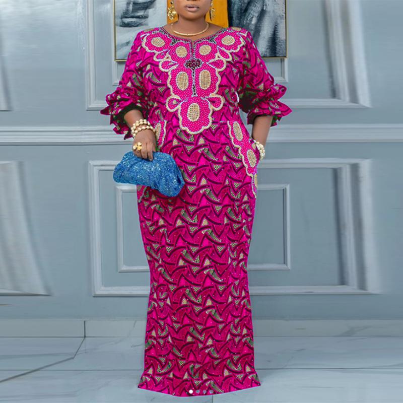 Женские платья больших размеров с круглым вырезом и коротким рукавом с принтом