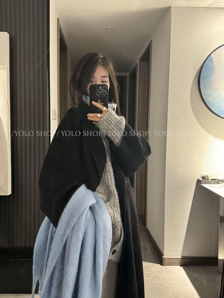 YOLO SHOP Премиальное двустороннее шерстяное пальто, стандартное плечо, утолщенный кашемир для осени/зимы, маленький размер.