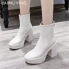 Platform Women Ankle Boots Leather Fashion High Heels Shoes 2025 Trend Designer Classic Chunky New Pumps Goth Winter Botas Mujer