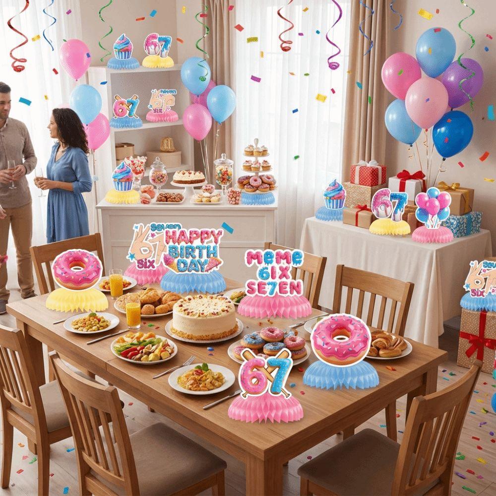 Ice Cream Theme 67 Meme Birthday Decorations Colorful Internet Humor Six Seven Party Decor Paper Decorative