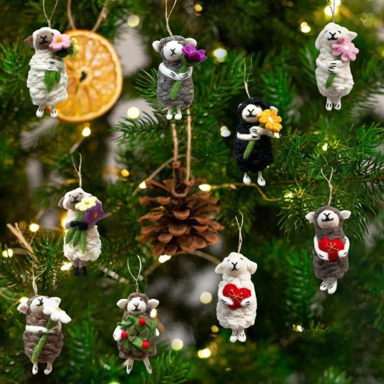 Украшение в виде войлочной овцы, украшение ручной работы в виде овцы, пушистая кудрявая овца, подвесное украшение для рождественской елки, сумка, брелок