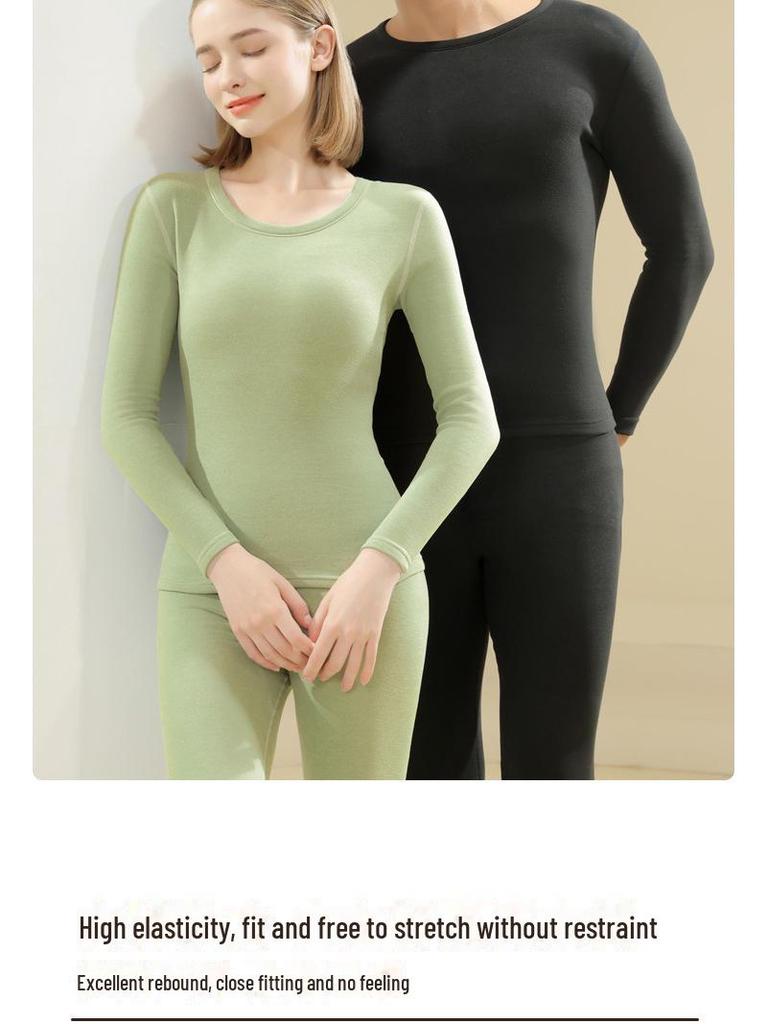 Men's and Women's Wool Silk Thermal Underwear Set with Mink Velvet Knee Pads - Warm Autumn Bottoming Shirt and Trousers