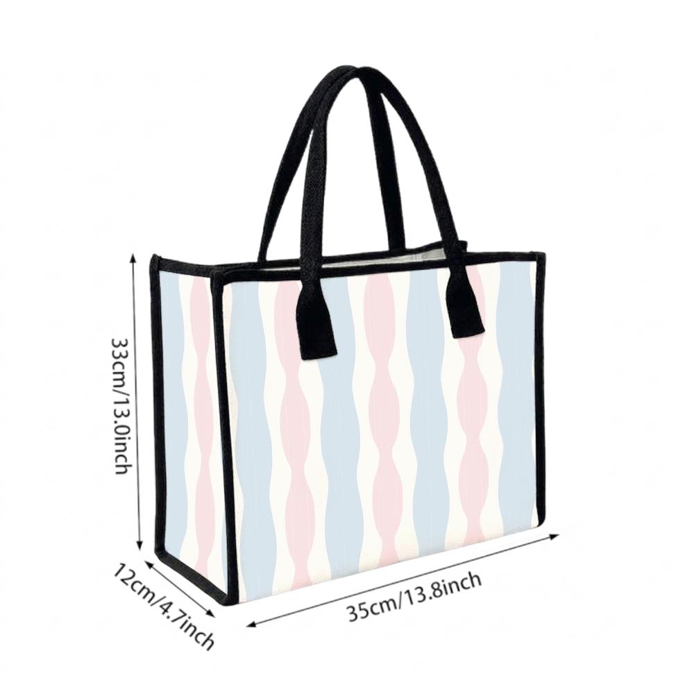 Striped Canvas Tote Bag Casual Large Capacity Daily Shoulder Handbag for Women