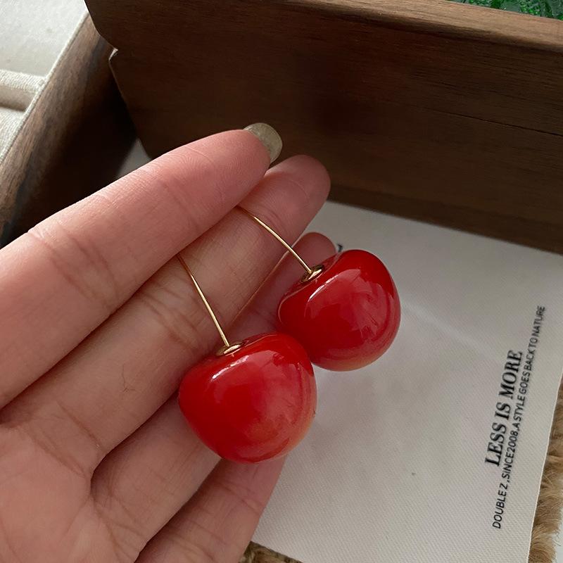 Серьги-гвоздики Nanhong Cherry с длинными кисточками, атмосферные серьги высокого класса, свежие и милые, сладкий темперамент, красные серьги Ankola