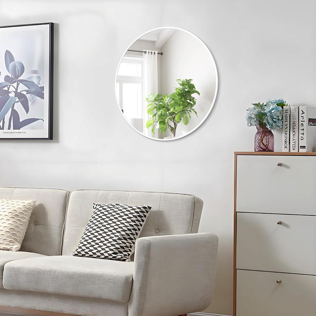 ANYHI 50 см белое круглое зеркало, настенное зеркало, зеркало для ванной комнаты, круглое настенное зеркало, подходит для ванных комнат, спален и прихожих