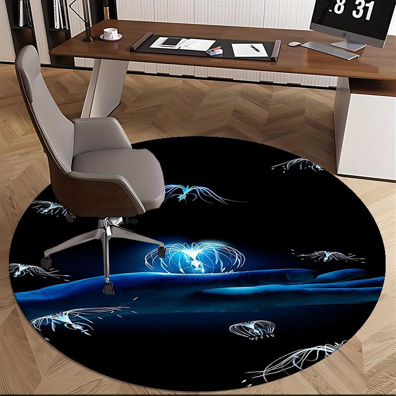 Elegant Blue Glow Jellyfish Chair Mat Round Carpet for Home Decor, Office Use, Living Room, Bedroom, Gift Idea0243b