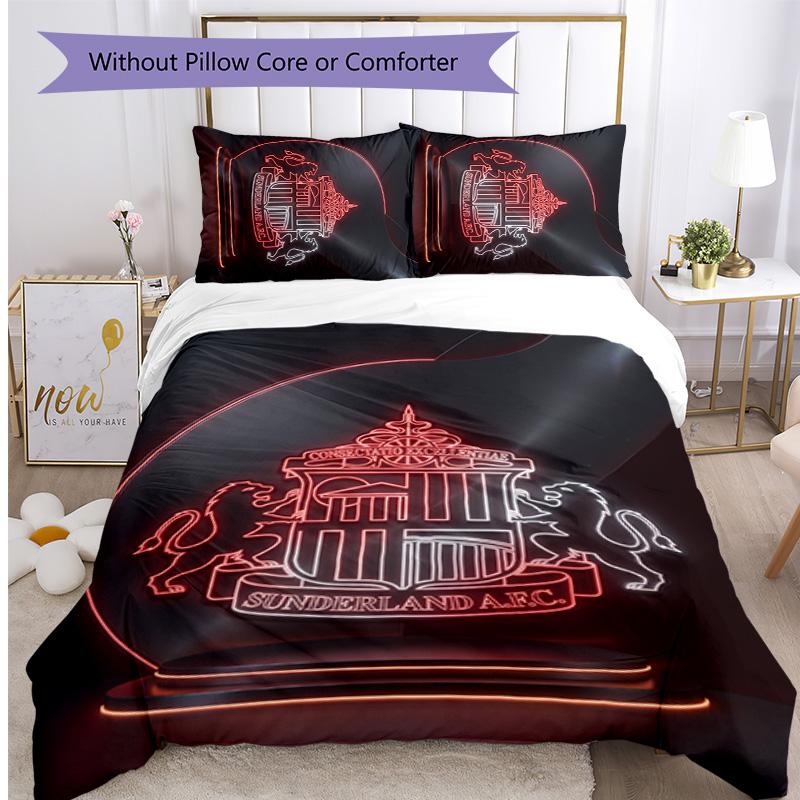 Sunderland Football Printed 3 Pieces Bedding Set, Comfortable Skin Friendly Bedroom Duvet Cover Set