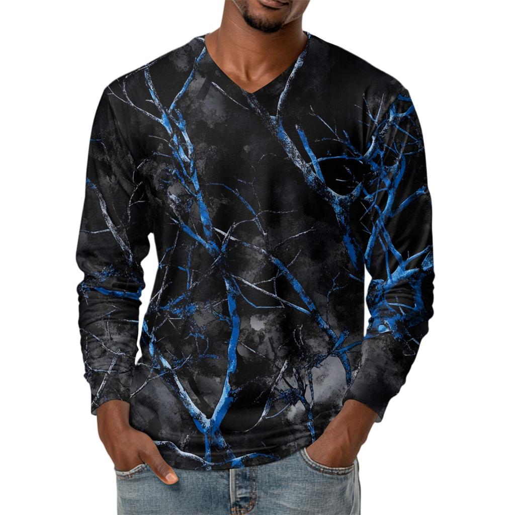 Мужская футболка с V-образным вырезом, повседневная, модная, с принтом, с длинным рукавом