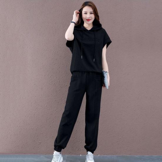 2 шт./компл. женские брюки с капюшоном, повседневный комплект с эластичной резинкой на талии, сплошной цвет, с капюшоном на шнурке, спортивные свободные карманы, верхние брюки больших размеров, костюм женской одежды