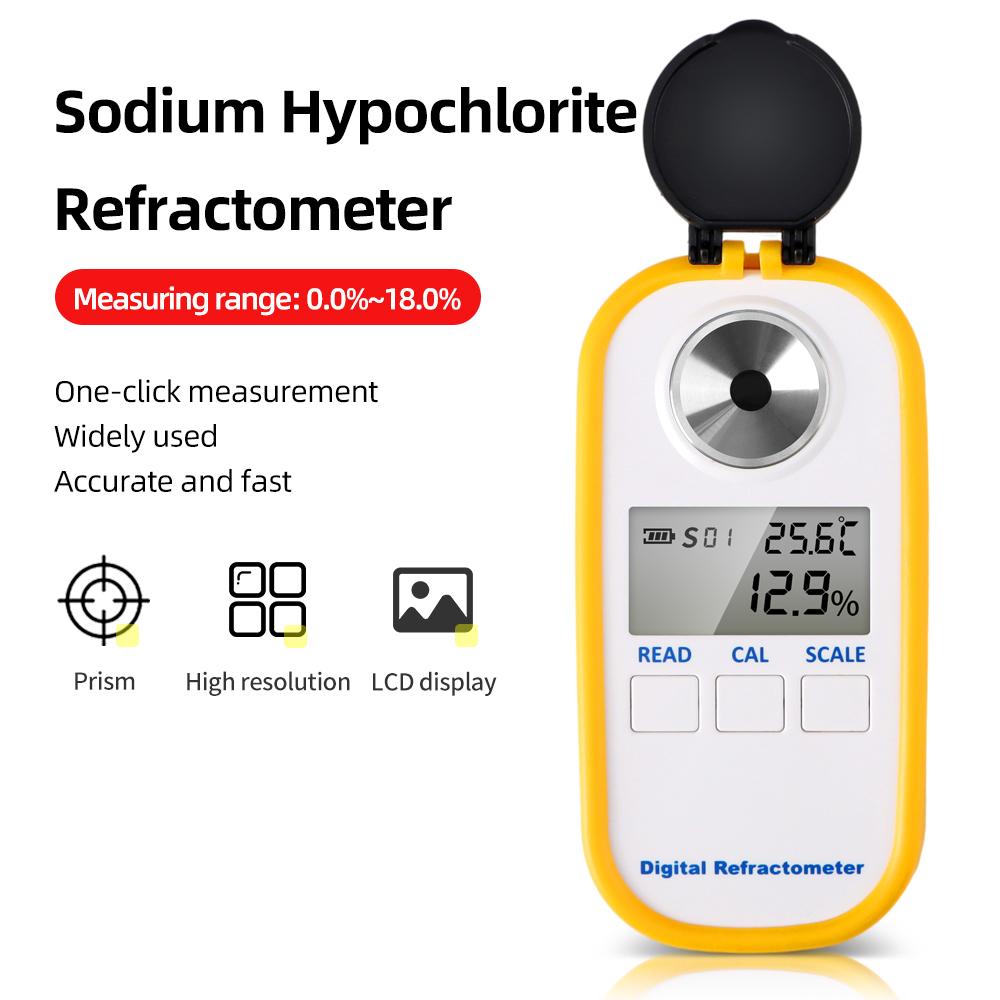 LCD Digital Refractometer 0-18% Sodium Hypochlorite Refractometer Portable Handheld NaCIO Concentration Tester ATC Refractometer