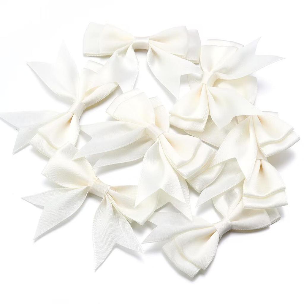 10Pcs Beige Purple Polyester Ribbon Bows Double Deck Bow Patch DIY Gift Clothes Decoration