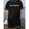 Мужской повседневный спортивный костюм с короткими рукавами и шортами с английским буквенным узором Лос-Анджелеса