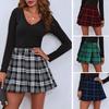 Women Skirt Plaid Print High Waist Color Matching A-line Loose Hem Soft Patchwork Side Zipper Closure Above Knee Length Lady Commute Skirt