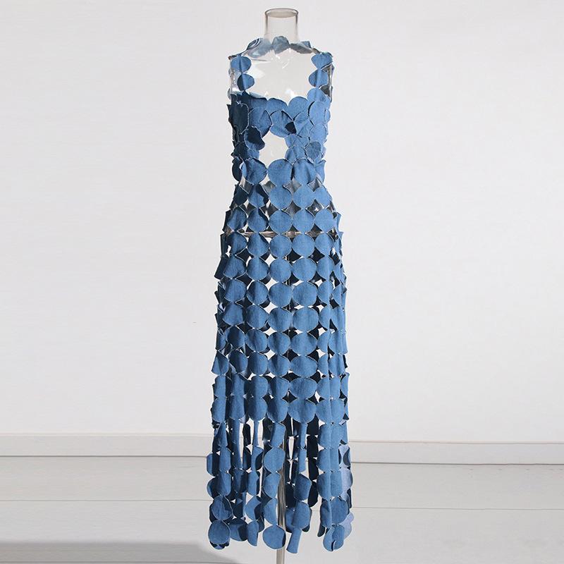 Spring 2025 Fashion: Sexy Blue Denim Tassel Suspender Dress for Women