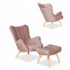 Vika Scandinavian Armchair with Footrest, Pouffe, Profiled, Family Meble, Lilac Pink