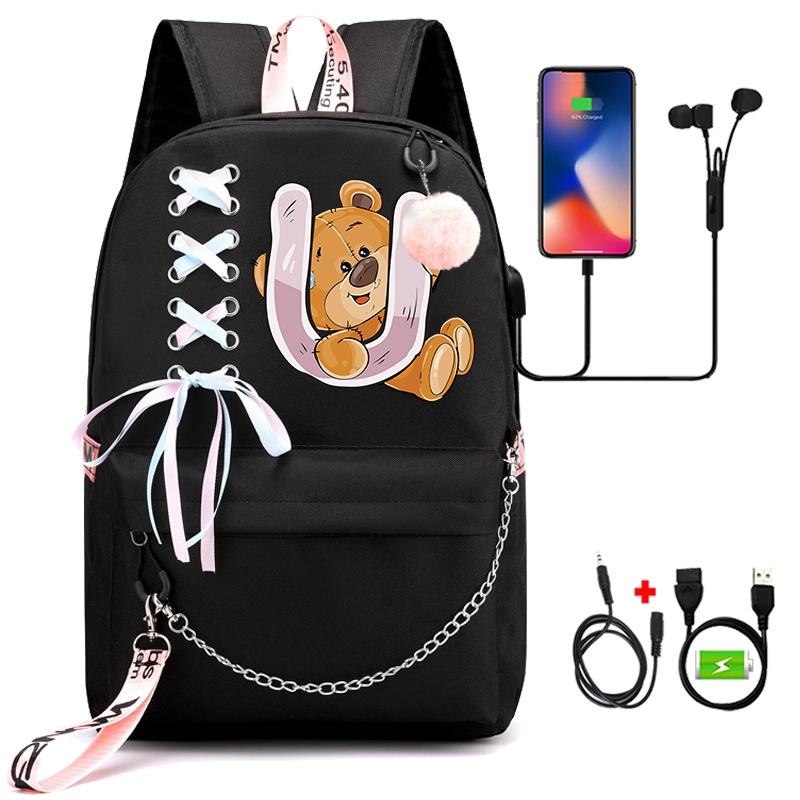 Рюкзак с принтом «Маленький медведь», 26 английских букв, детский рюкзак для школы для мальчиков и девочек, сумка для книг с героями мультфильмов, кавайная школьная сумка для школьников