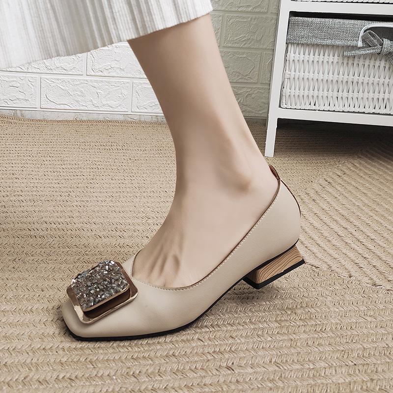 Single Shoes Size Womens 3543 Thick Heels Mary Jane Shoes Rhinestone Buckle Party Dress Shoes