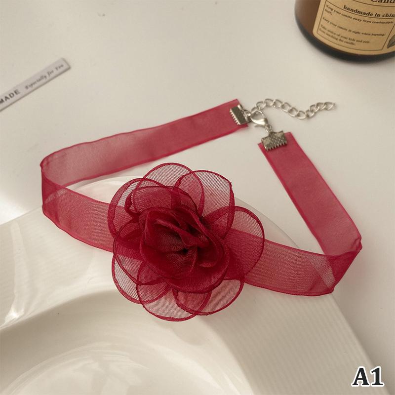 Organza Necklace Women Lace Neckline Flower Rose Necklace Party Sexy Jewelry