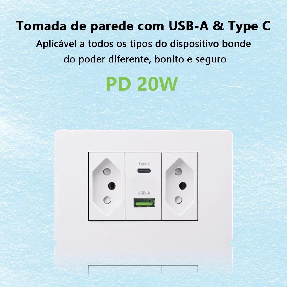 Стандартная для Бразилии настенная розетка 20A PD 3.0 20W Type-C Dual USB быстрая зарядка розетка 118*75 мм огнестойкая панель ПК USB розетка
