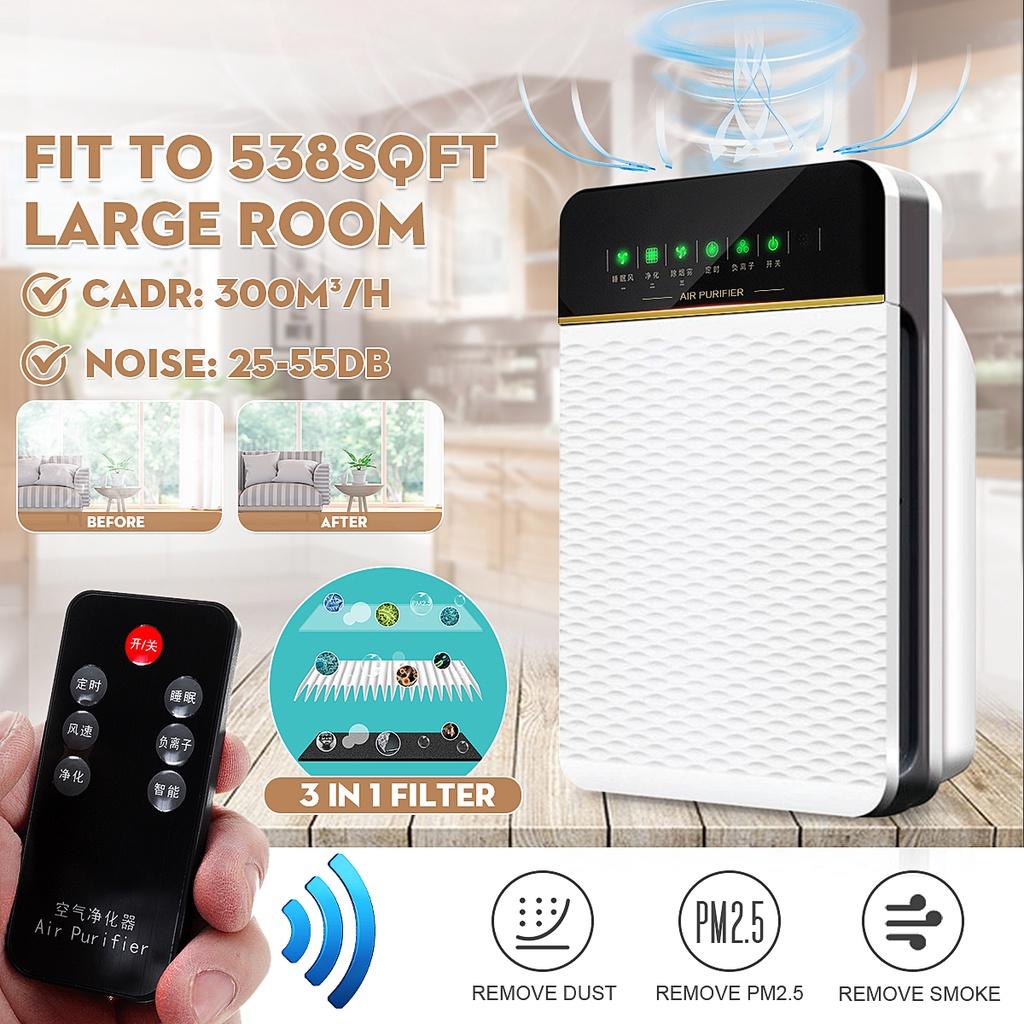 220V Remove Formaldehyde Smoke Dust Automatic Monitors Air Purifier with HEPA Filter Negative Ions Air Cleaner Remote Control
