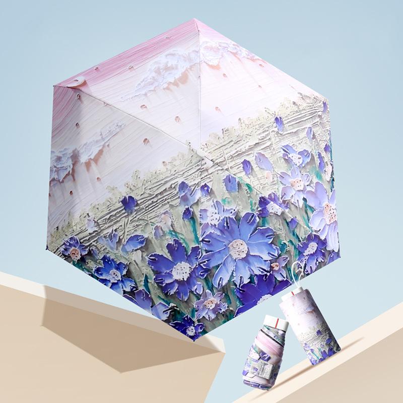 Красивый зонтик с цветочным принтом, женский зонт от солнца, пять складных зонтов с масляной краской, женский портативный зонтик
