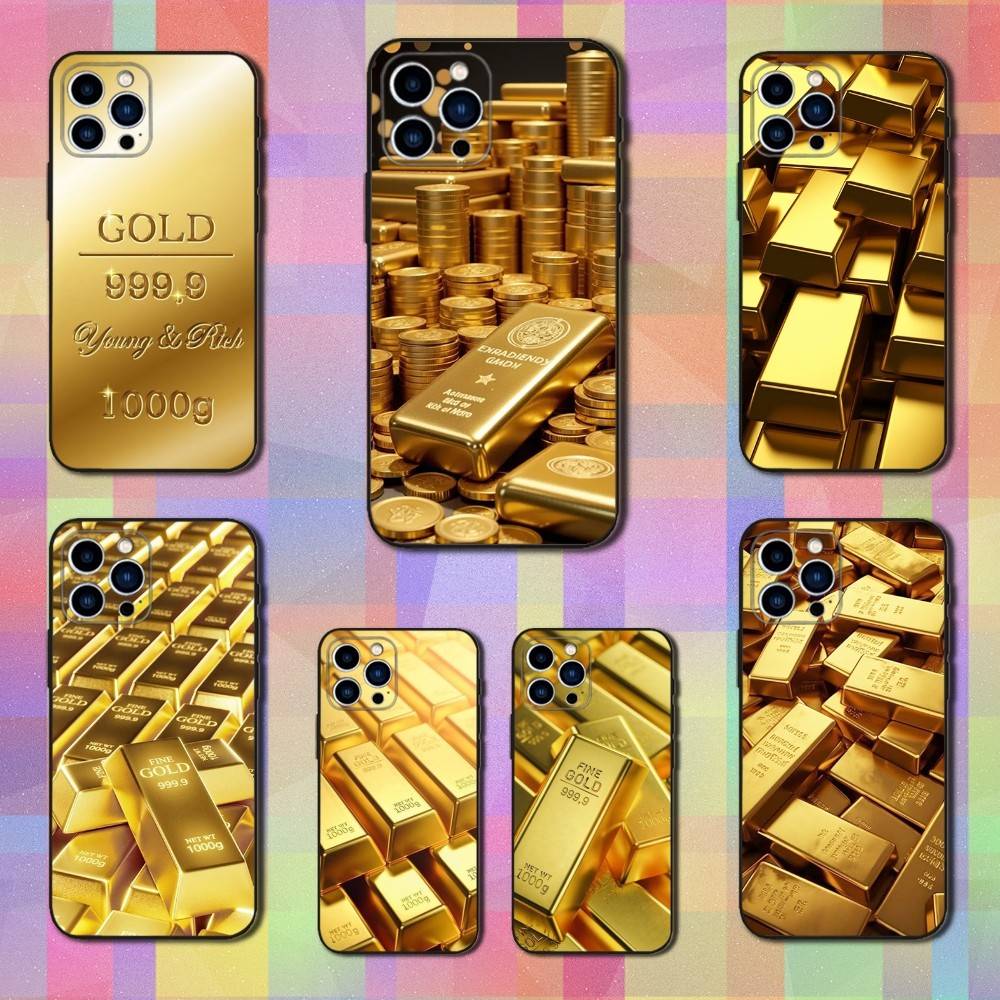 Cool Art Gold Precious Phone Case For iPhone 15,14,13,17,16,12,11,Plus,Pro Max,XS,X,Mini,8,7,XR,SE,Soft Silicone Black