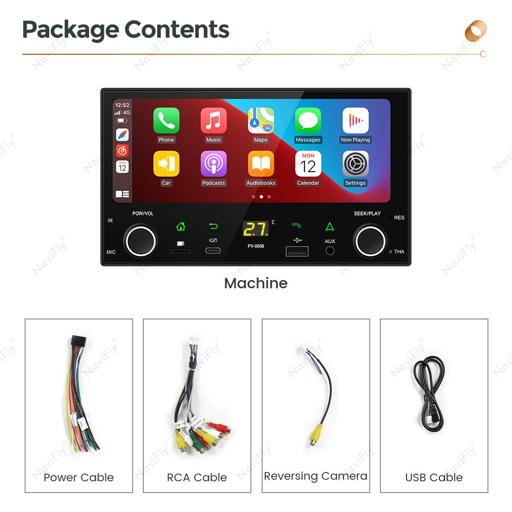 NaviFly для универсального 6,86-дюймового сенсорного экрана HD CarPlay Auto 2 Din автомобильный мультимедийный видеоплеер с поддержкой зарядки мобильного телефона GPS BT