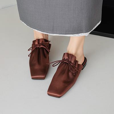 Модные ретро шлепанцы с кожаным носком, женские мюли на низком каблуке, повседневные из мягкой кожи, женская обувь для женщин 2025, шлепанцы, женские сандалии