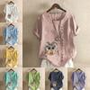 Women's Fashion Bird Prined Round Neck Short Sleeve T-shirt Casual Cotton Linen Graphic Shirt Leisure Loose Summer Blouse Tops Plus Size