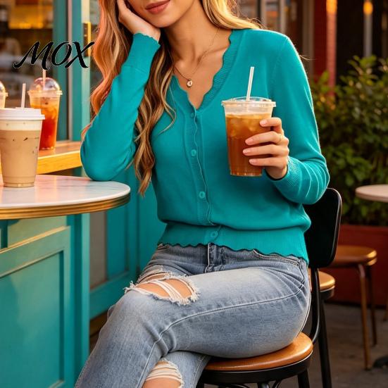 Cropped V-neck Sweater Women Wavy V-Neck Cardigan Sweater, Long Sleeve Button-Up Knitted Crop Office Wear Top, Casual Solid Color Striped Knitwear for