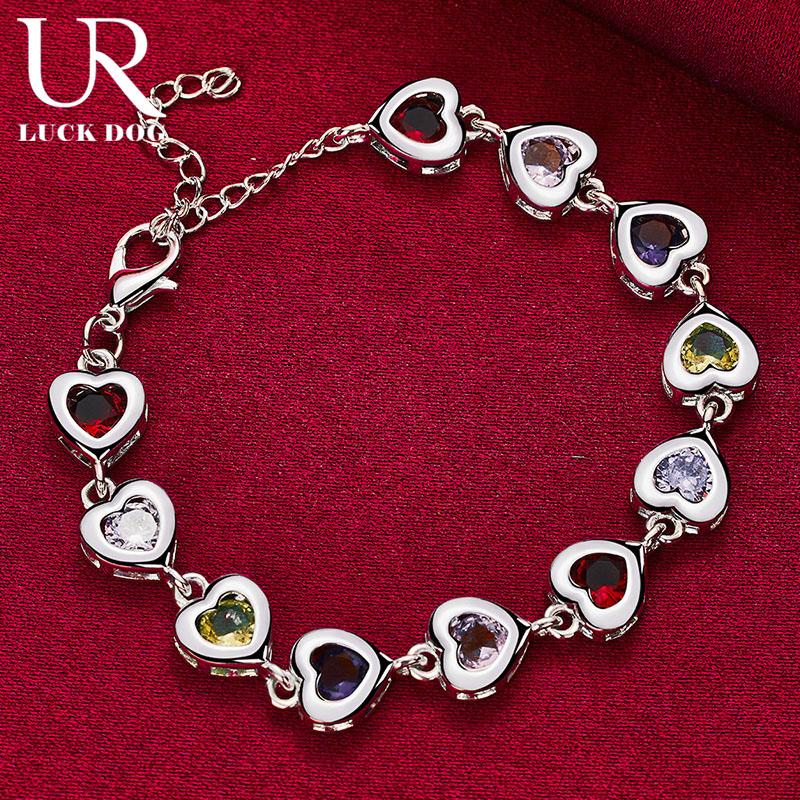 925 Sterling Silver Heart-shaped Inlaid Multi-color AAA Zircon Bracelet Fashionable Wedding Jewelry