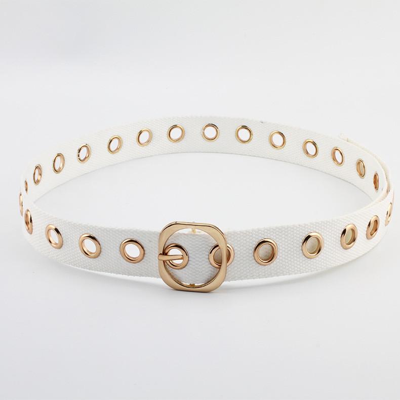 Цвет Однотонный Простой Пористый Дизайн Женский Повседневный Холщовый Ремень с Квадратной Пряжкой