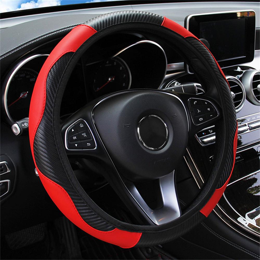 Carbon Fiber Car Steering Wheel Cover Universal 15 inch Leather Elastic Steering Wheel Protector For Steering Wheel 38 cm