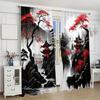 2pcs Japanese Mountain Ink Painting Print Curtain Digital Printing Polyester Material Curtains For Living Room Clothes Kitchen