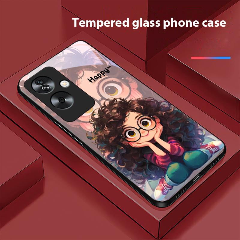 Девушка с кудрявыми волосами Для Oppo A79 5G 58 78 74 60 4G Reno 11F Realme GT 6 11 Note 50 10 C55 X2 Закаленное стекло Черный чехол для телефона