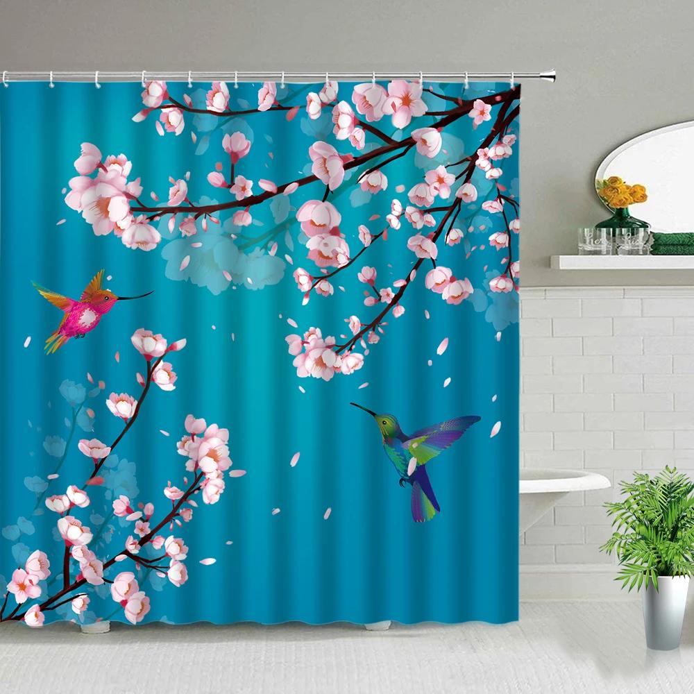 Chinese Style Flower Birds Shower Curtains Waterproof Bathroom Curtain 3d Printed Fabric With Hooks Bathtub Decor Bath Curtain